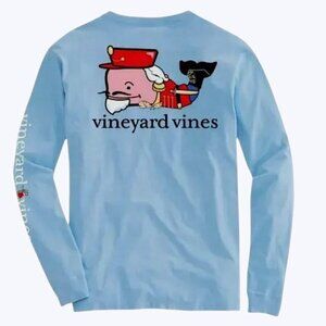 Vineyard Vines Kids Nutcracker Whale Long Sleeve Pocket Tee Blue Boys Size 6 NWT